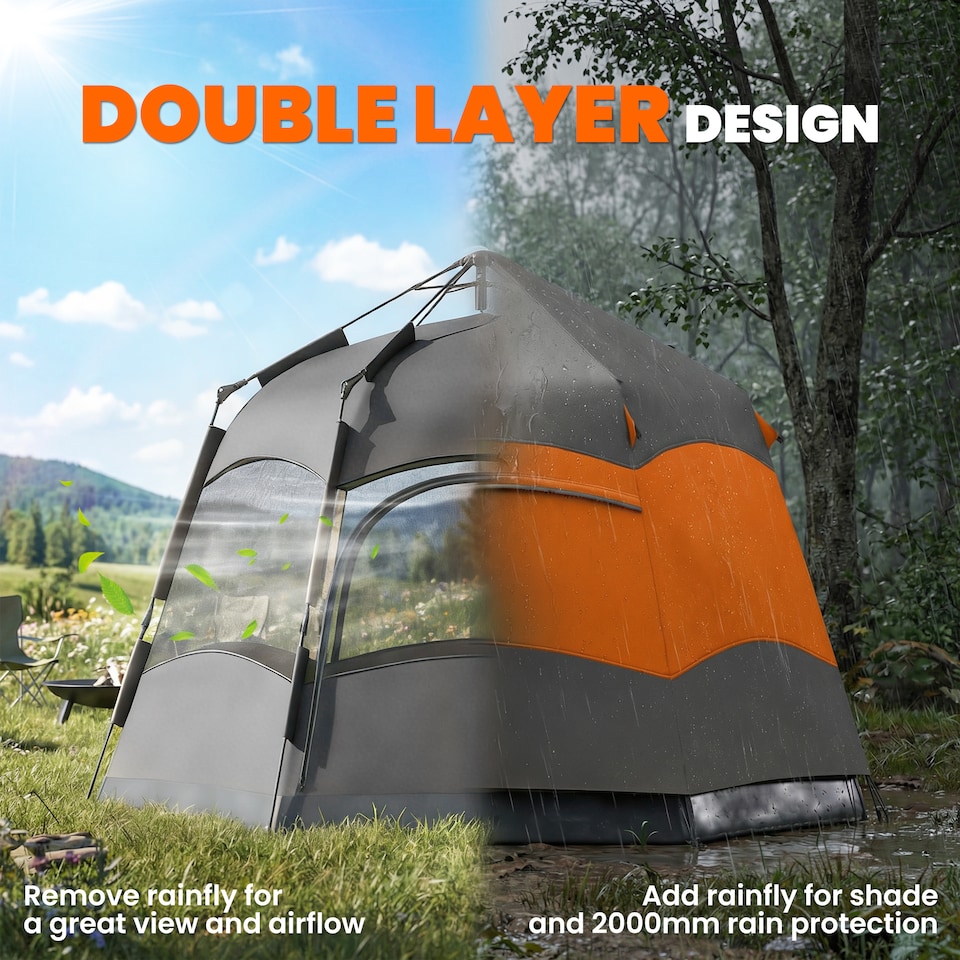 image 1 of Outsunny Double Layer Pop Up Tent with Rainfly, Portable Camping Shelter | Multi