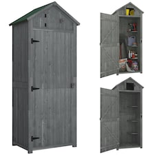 Outsunny Wooden Garden Storage Shed Tool Storage Box, 77 x 54 x 179 cm, Grey | Grey
