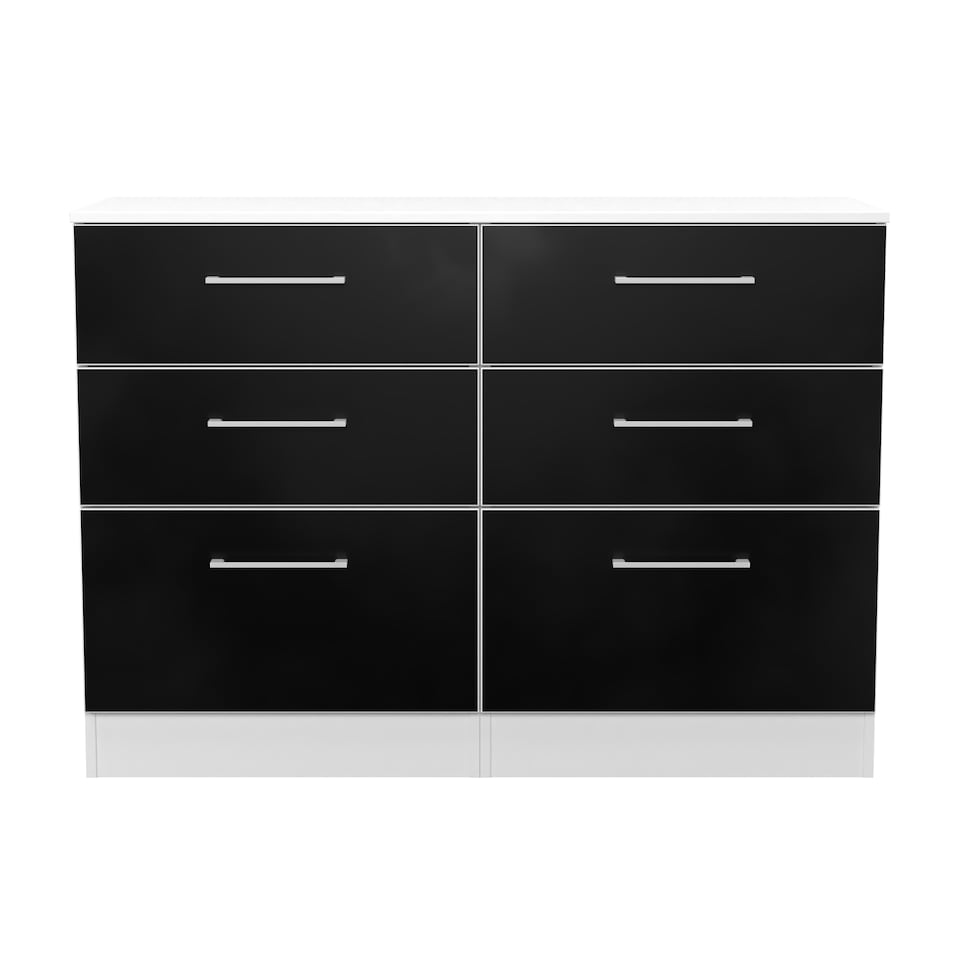 image 1 of Gloucester 6 Drawer Wide Chest of Drawers in Black Matt & White (Ready Assembled) | Black | Black Matt & White