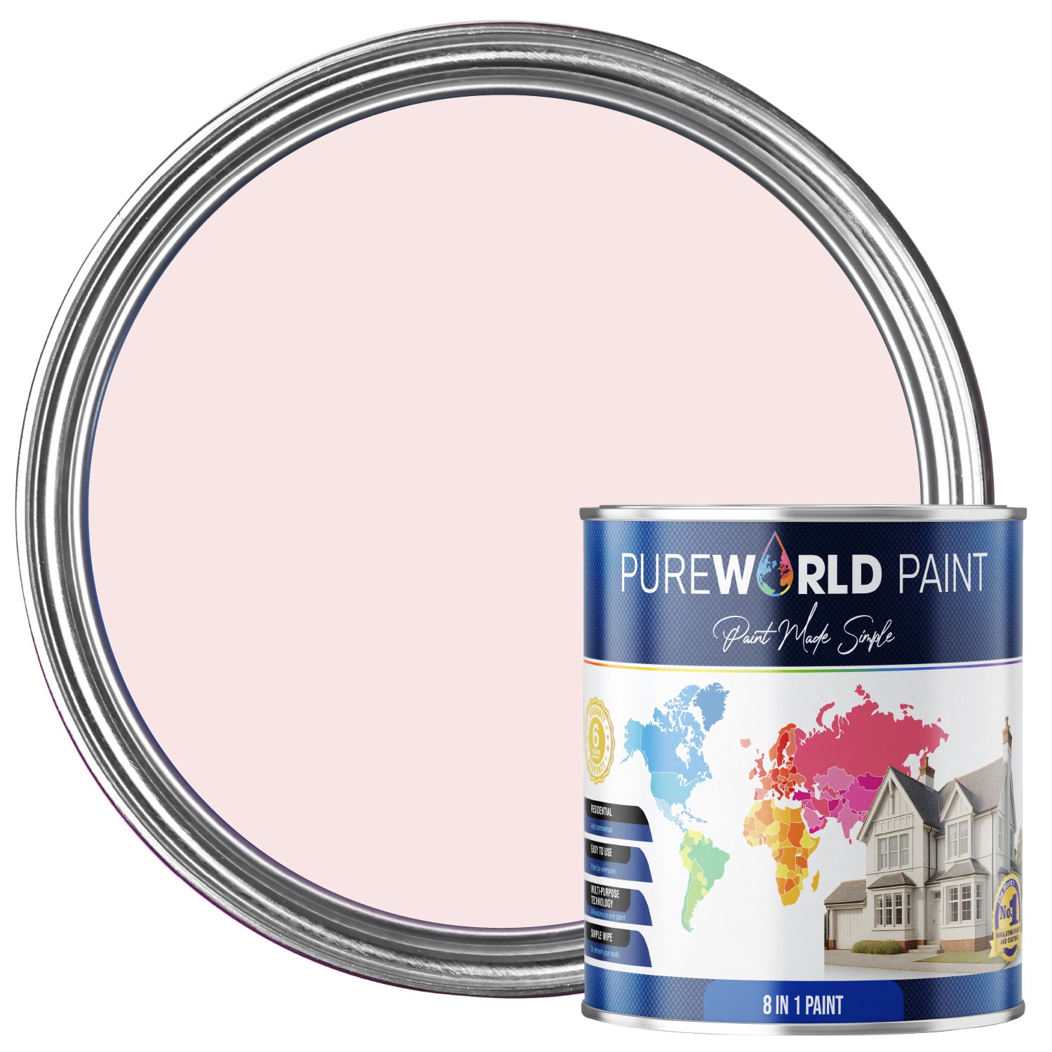 PUREWORLD All-in-One Paint & Primer - Multi-Surface Interior & Exterior, Walls & Wood - Pastel Pink - 1L - Matt