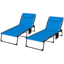 Outsunny Foldable Sun Lounger Set, 2 Pieces Sun Lounger Blue