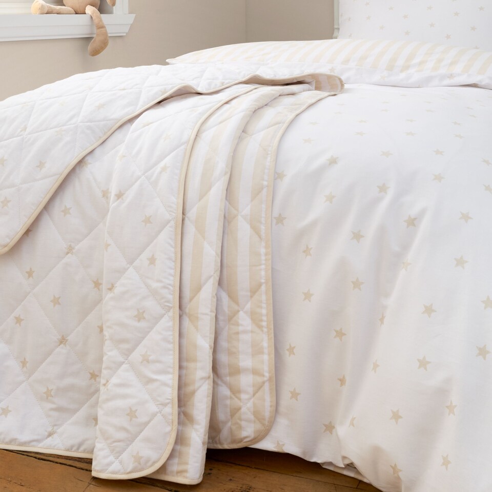 image 1 of Bianca Mini Star & Stripes Cotton Reversible Bedspread | Cream | Natural | One Size