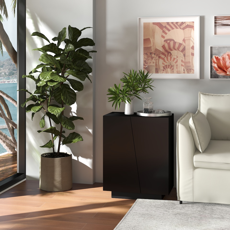 image 1 of HOMCOM High Gloss Storage Cabinet, Freestanding Storage Cupboard with Adjustable Shelves for Living Room, Bedroom, Hallway, Black