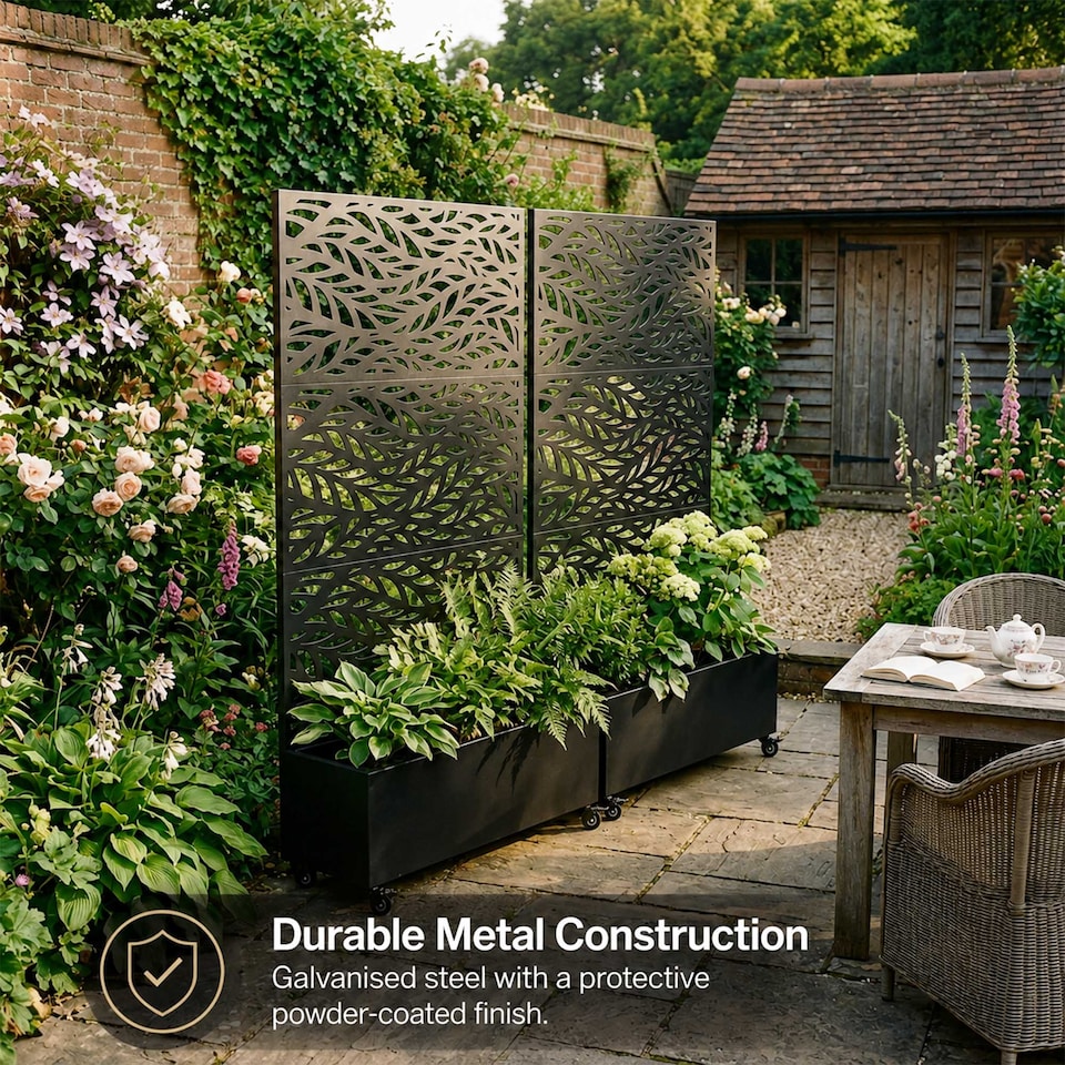 image 1 of Nicoman Metal Privacy Screen with Planter Pot Leaf Pattern