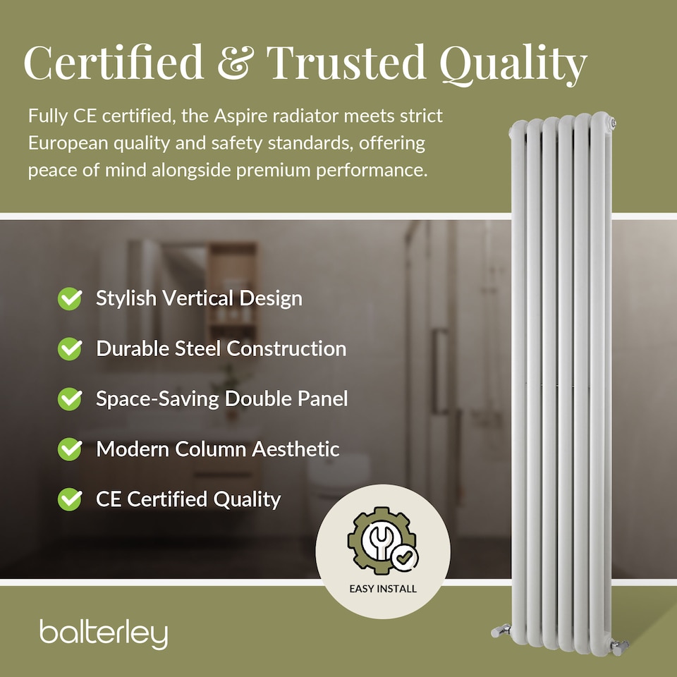 image 1 of Aspire Vertical Double Panel Radiator 1800mm x 383mm - Gloss White | White | Gloss White | 1