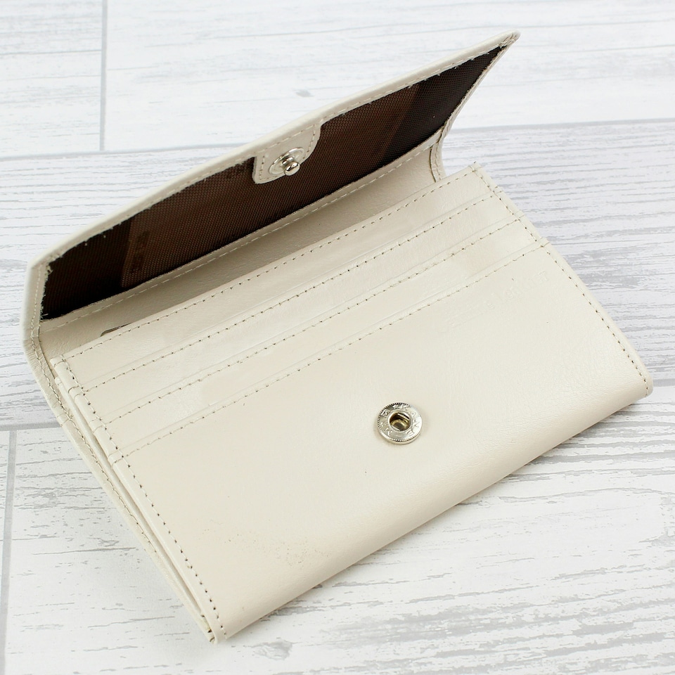 image 1 of Personalised Pink Name Cream Leather Purse Cream