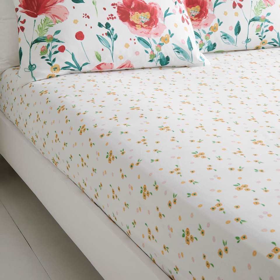 image 1 of D & D Abstract Poppy Fitted Bed Sheet White