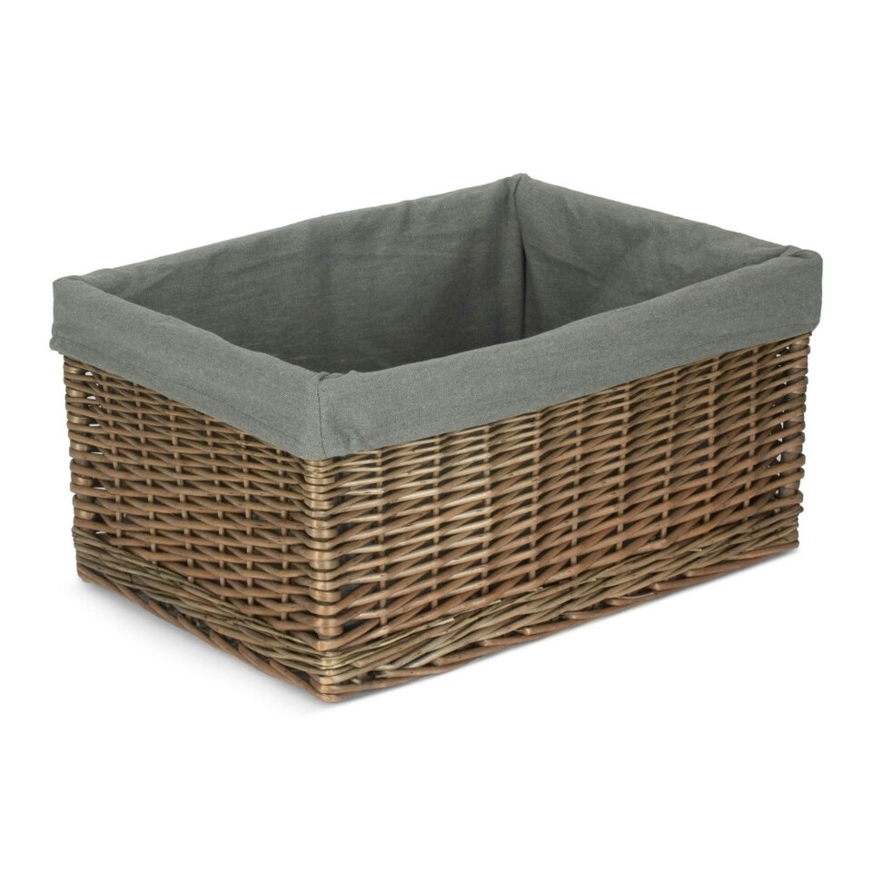 image 1 of Large Antique Wash Grey Cotton Grey Lined Willow Storage Baskets | Grey | Grey