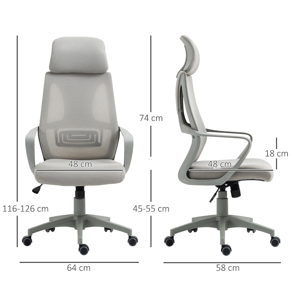image 1 of Vinsetto Ergonomic Office Chair, High Back Computer Chair, Mesh Desk Chair with Lumbar Support, Headrest, Wheel, Adjustable Height, Grey