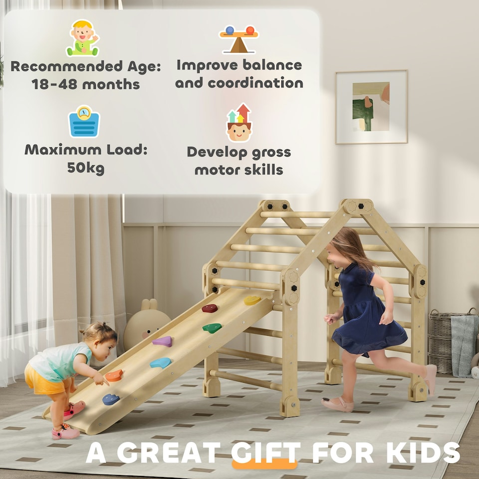 image 1 of AIYAPLAY 3 in 1 Kids Climbing Set, Foldable Toddler Climbing Toys with Ramp