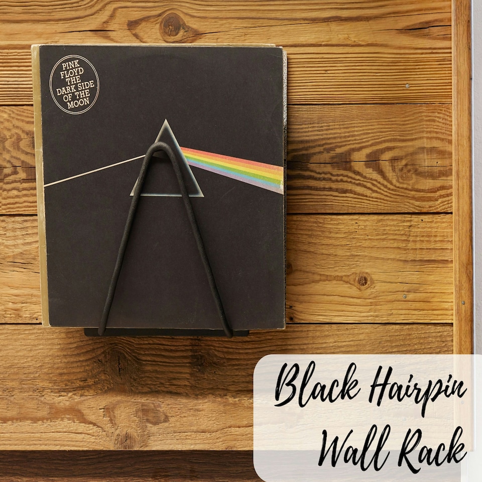 image 1 of NOVECRAFTO Black Hairpin Wall Rack – Magazine & Vinyl Record Storage Organiser – Durable Metal Wall-Mounted Display with Powder-Coated Finish Black
