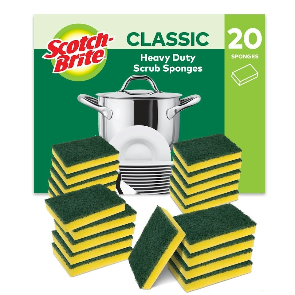 image 1 of Scotch-Brite Classic Heavy Duty Scrub Sponge Pack of 20 Bulk Buy Yellow