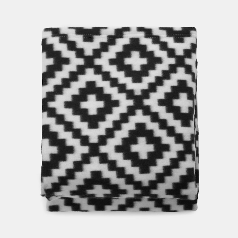 image 1 of OHS Geometic Grid Print Soft Polar Fleece Blanket Throw, 120x150cm - Mono
