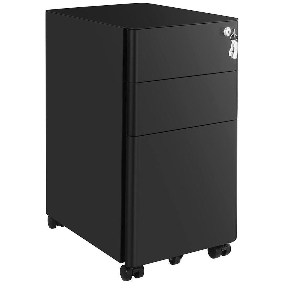 image 1 of Lockable Mobile File Cabinet with Wheels, Pre-Assembled Office Storage for Hanging Documents, Black