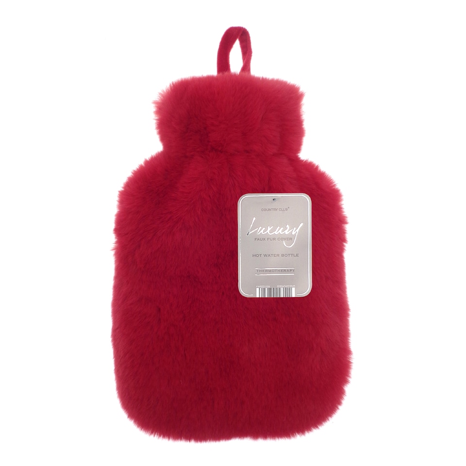 image 1 of Ribbon Super Luxury Faux Fur Hot Water Bottle And Cover | Red | Scarlet Red | One Size | 1