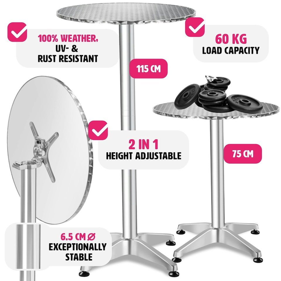 image 1 of Bar Table Aluminium - 60cm tabletop, foldable, height adjustable Grey