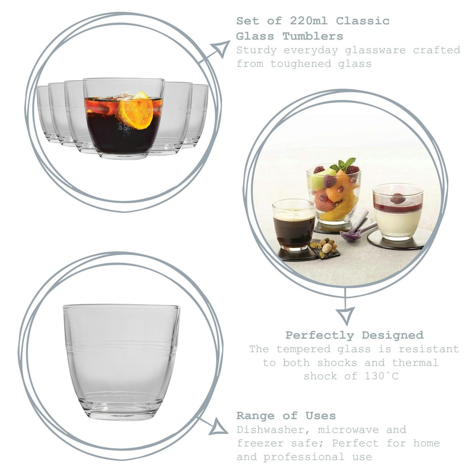image 1 of Duralex Gigogne Glass Tumblers - 220ml Drinking Glasses for Water, Juice - Pack of 6 Clear
