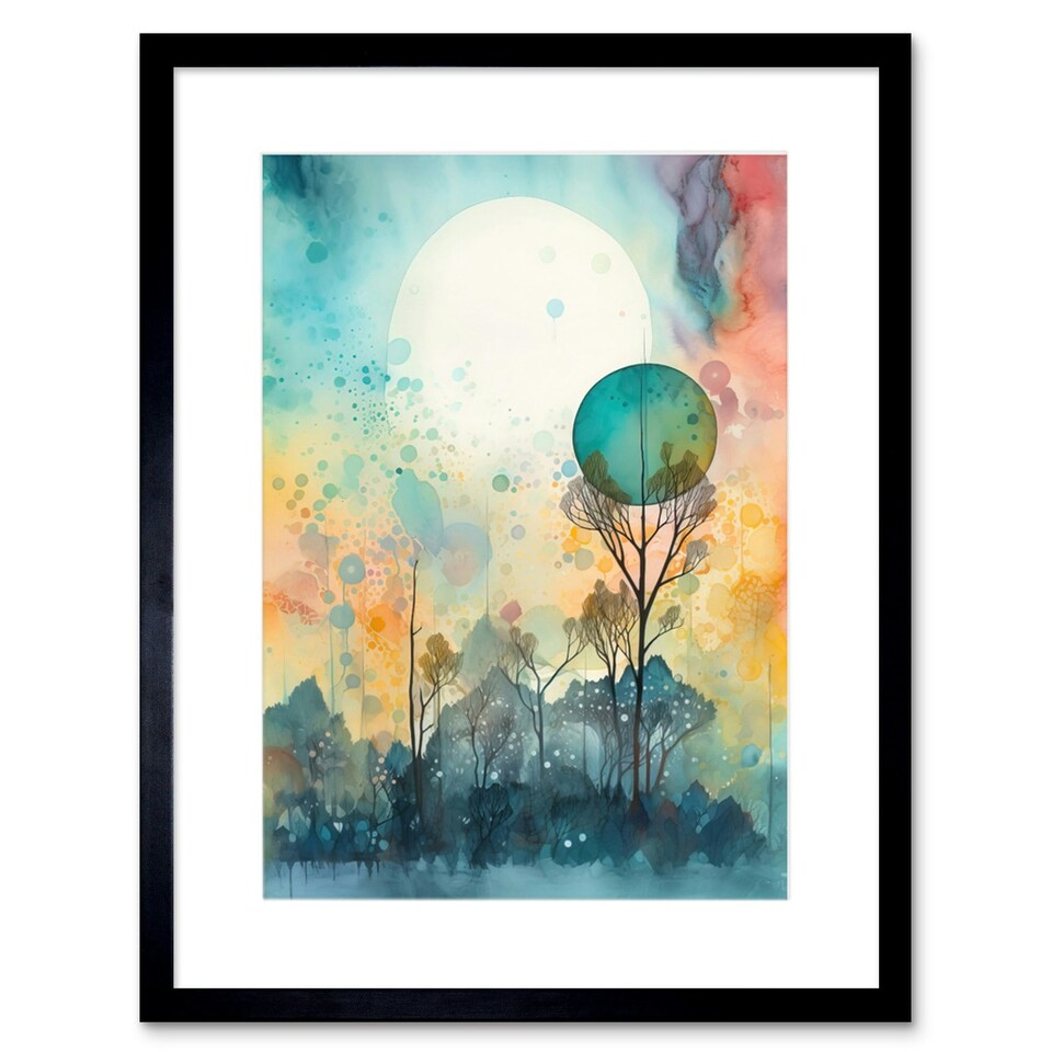 image 1 of Winter Forest Landscape Dreamland Partial Sun Eclipse Snow 9x7" Black Framed Wall Art Print