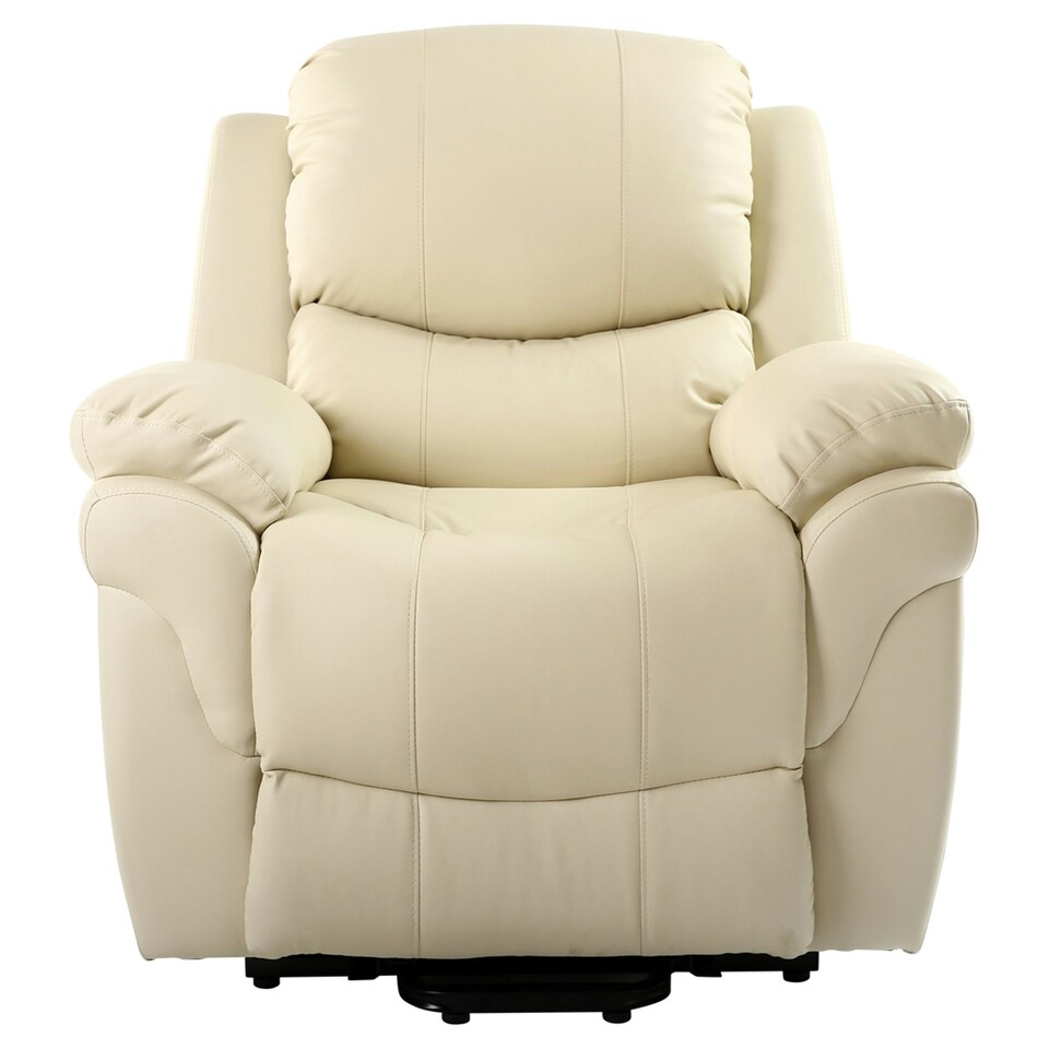 image 1 of Madison Single Motor Electric Rise Recliner Bonded Leather Lift Chair (Cream)