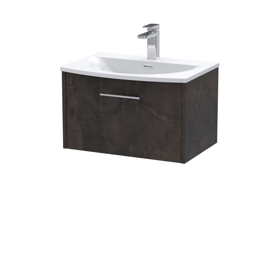 image 1 of Balterley Winshill Contemporary 1 Drawer Wall Hung Vanity Unit with Curved Basin, Metallic Slate, 600mm