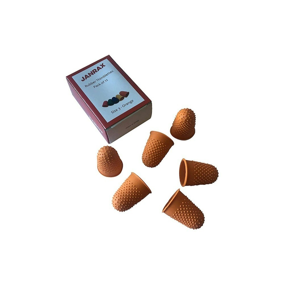 image 1 of Pack of 12 Orange No.3 Rubber Thimblettes - Extra Large Thimble Finger Cones