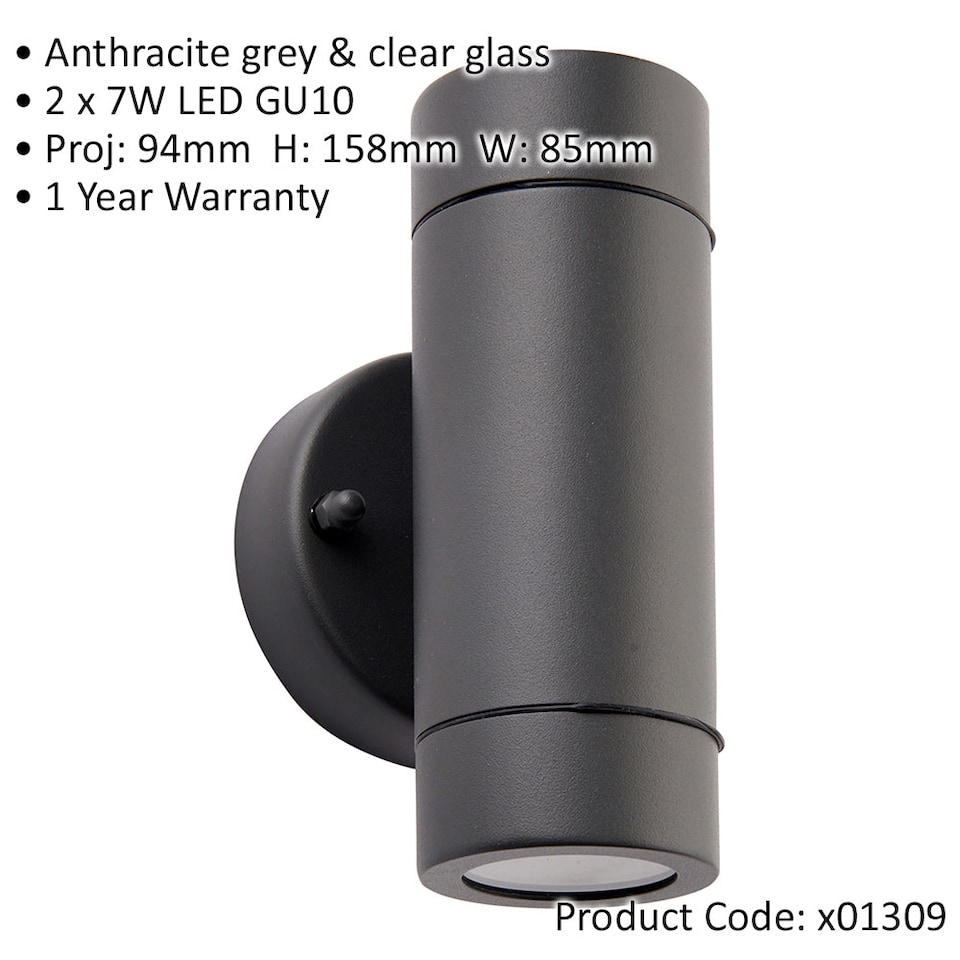 image 1 of 4 PACK Up & Down Twin Outdoor IP44 Wall Light - 2 x 7W GU10 LED - Anthracite