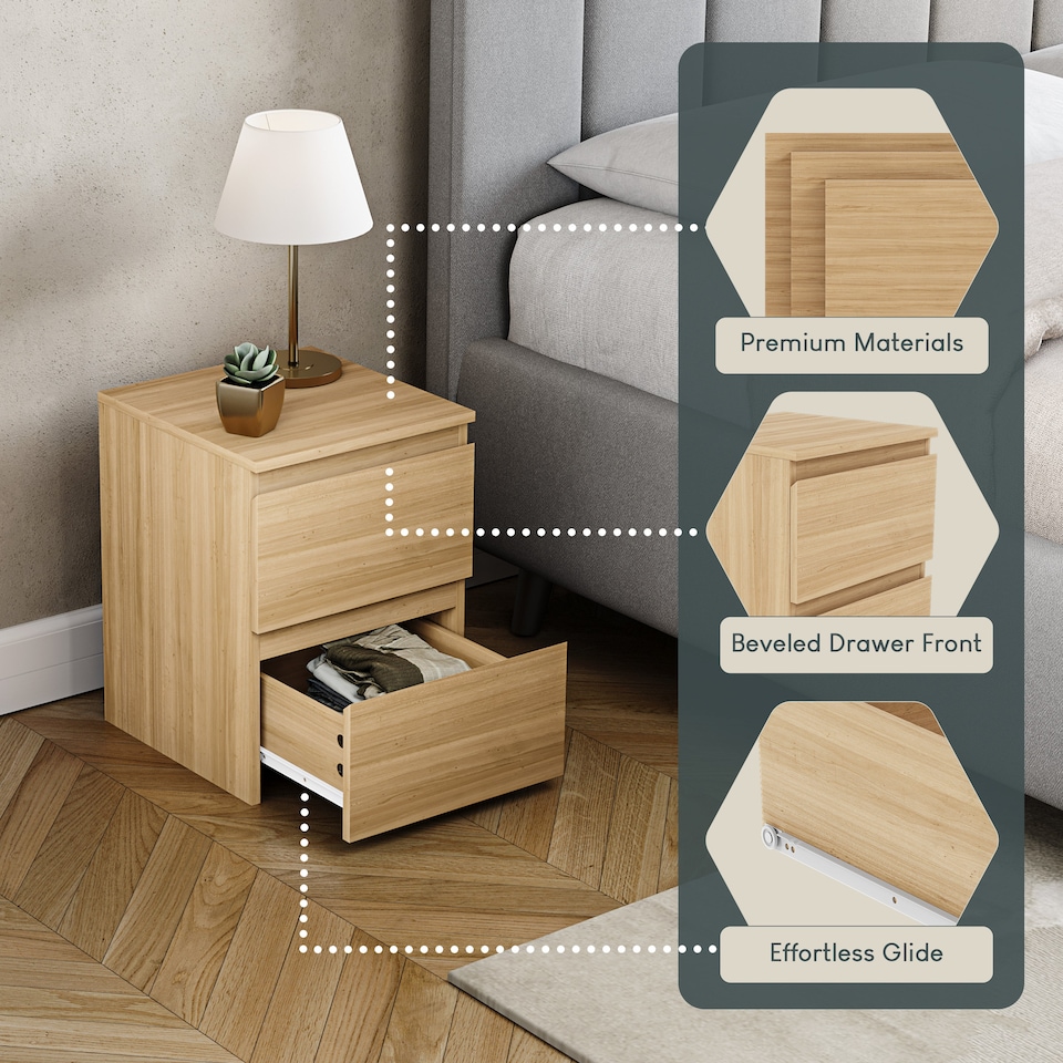 image 1 of Vida Designs Denver 2 Drawer Chest of Drawer Bedside Cabinet Nightstand Units Set of 2 - Pine