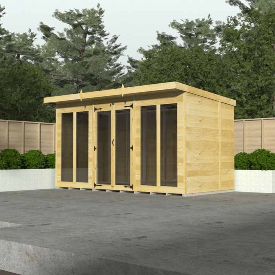 image 1 of 12ft x 6ft Pent Summer House (Full Height Window) - Wood - L178 x W358 x H201 cm Brown