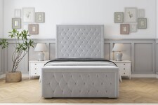 Sloomy Monroe Silver Plush Bed Frame With 50" Upholstered Headboard 6' Super King