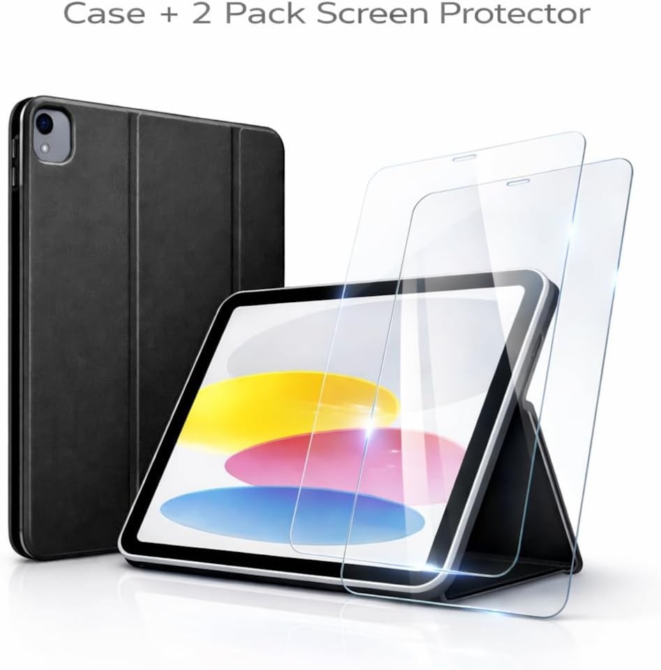 image 1 of KAV Black iPad Case with 2 Tempered Glass for iPad A16 11th Gen 11 Inch 2025 and iPad 10th Gen 10.9 Inch 2022 Auto Sleep Wake Trifold Stand Slim Shockproof Cover HD Clear Screen Protector