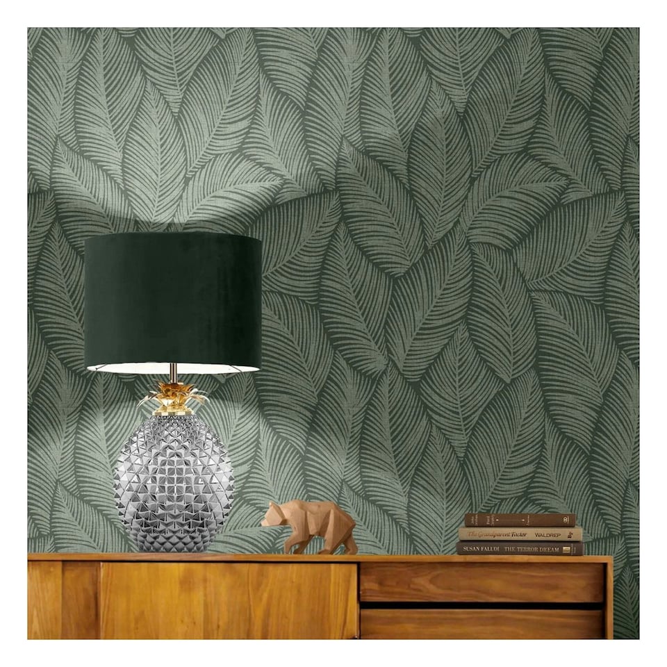 image 1 of Muriva Denver Leaf Vinyl Wallpaper - Green - 10m x 53cm | Green