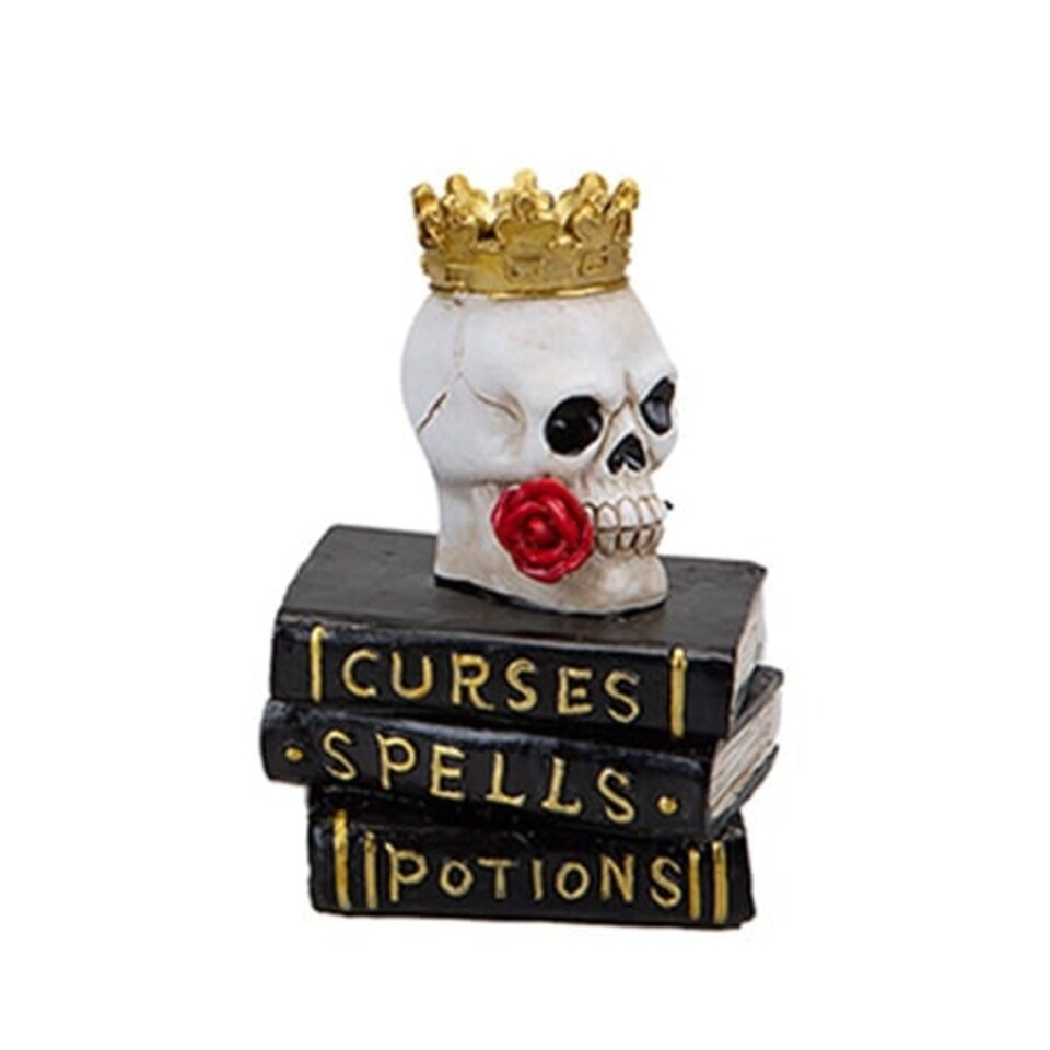 Royal Skull with Red Rose on Books Halloween Decoration 9.5cm