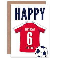 Football Strip Kit White Red Jersey Age 6 Year Old Child Kids 6th Birthday Card