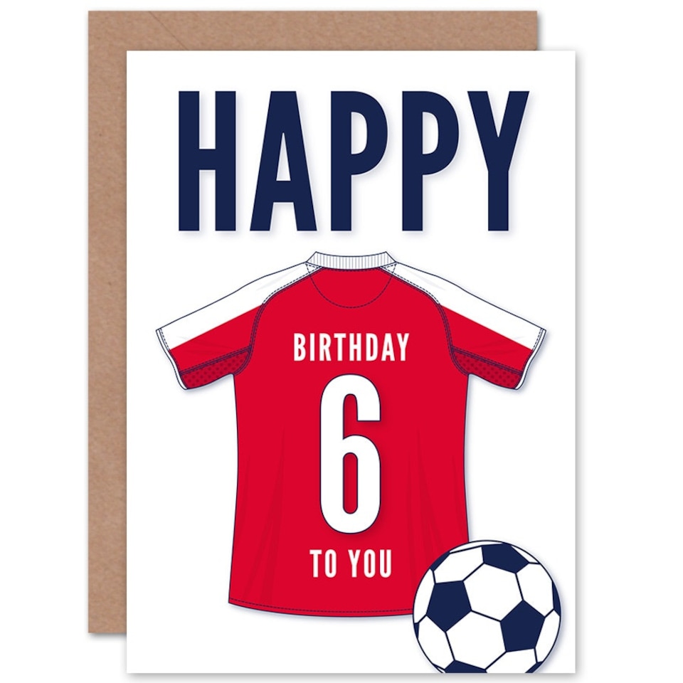 image 1 of Football Strip Kit White Red Jersey Age 6 Year Old Child Kids 6th Birthday Card
