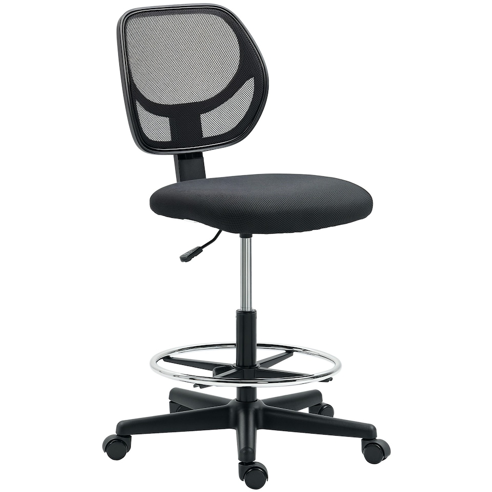 image 1 of Vinsetto Draughtsman Chair Office Chair w/ Adjustable Footrest Ring, Black