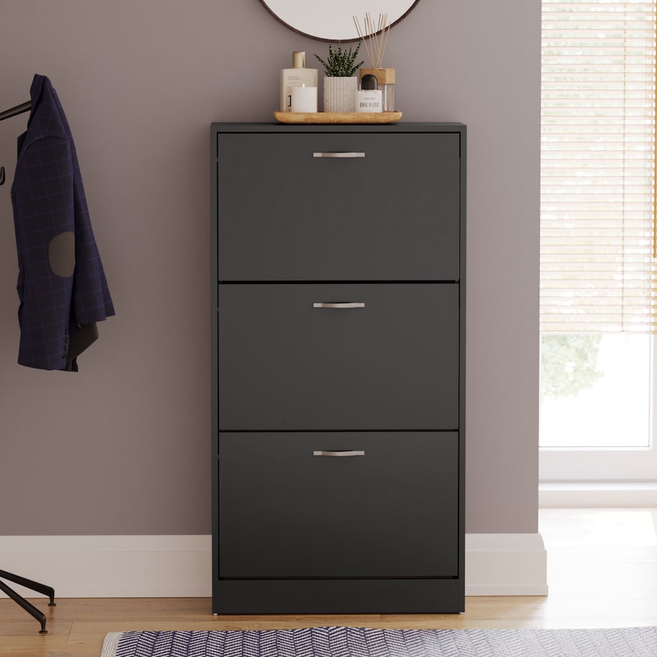 image 1 of Vida Designs 3 Drawer Shoe Cabinet Shoe Rack Storage Cupboard, Black