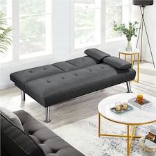 Yaheetech Fabric Upholstered Convertible Futon Sofa Bed for Small Spaces