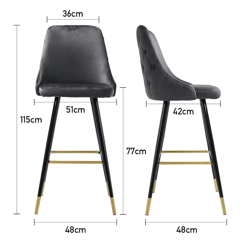 image 1 of Living and Home Set of 2 Modern Upholstered Velvet High Chairs Bar Stools