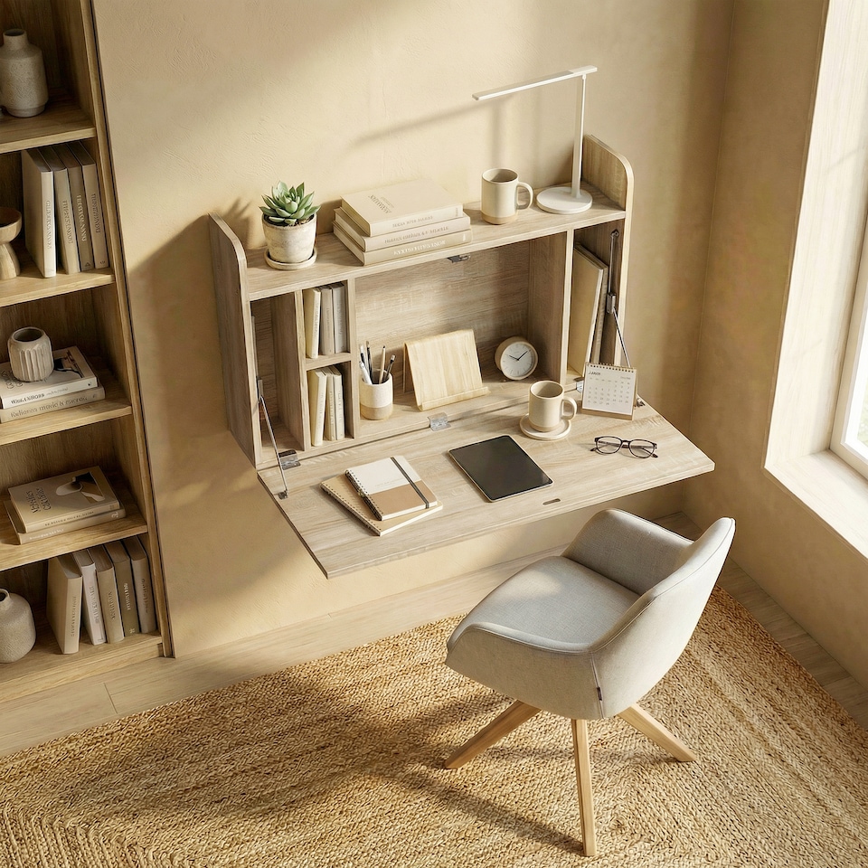 image 1 of HOMCOM Wall Mounted Table w/ Space Saving Storage Compartments