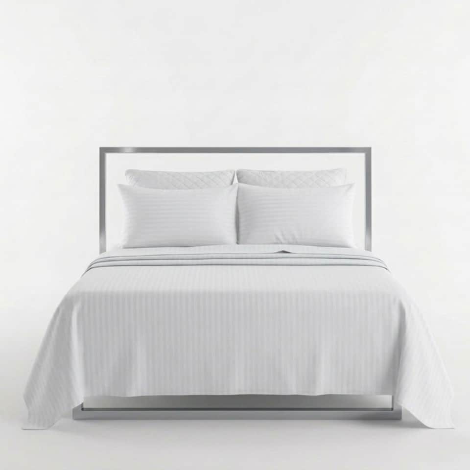 image 1 of Luxury Satin Stripe T250 Cotton Rich Soft Flat Sheet Bed Linen | White | Double