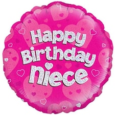 Happy Birthday Niece Holographic Round Foil Helium Balloon 46cm / 18 in