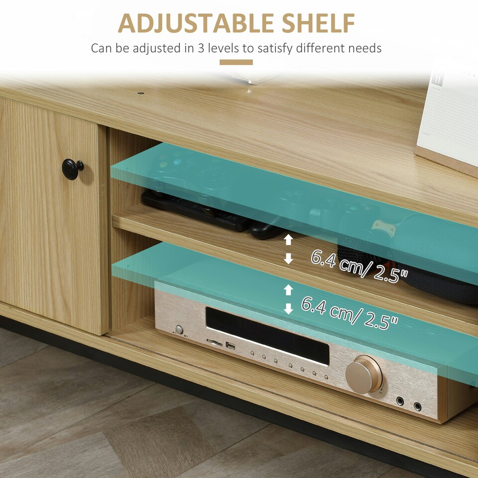 image 1 of HOMCOM TV Stand Cabinet with Sliding Door for Living Room Natural