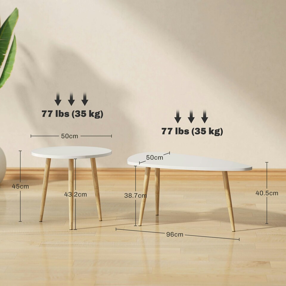 image 1 of HOMCOM Coffee Table Set of 2 Nesting End Side Tables White