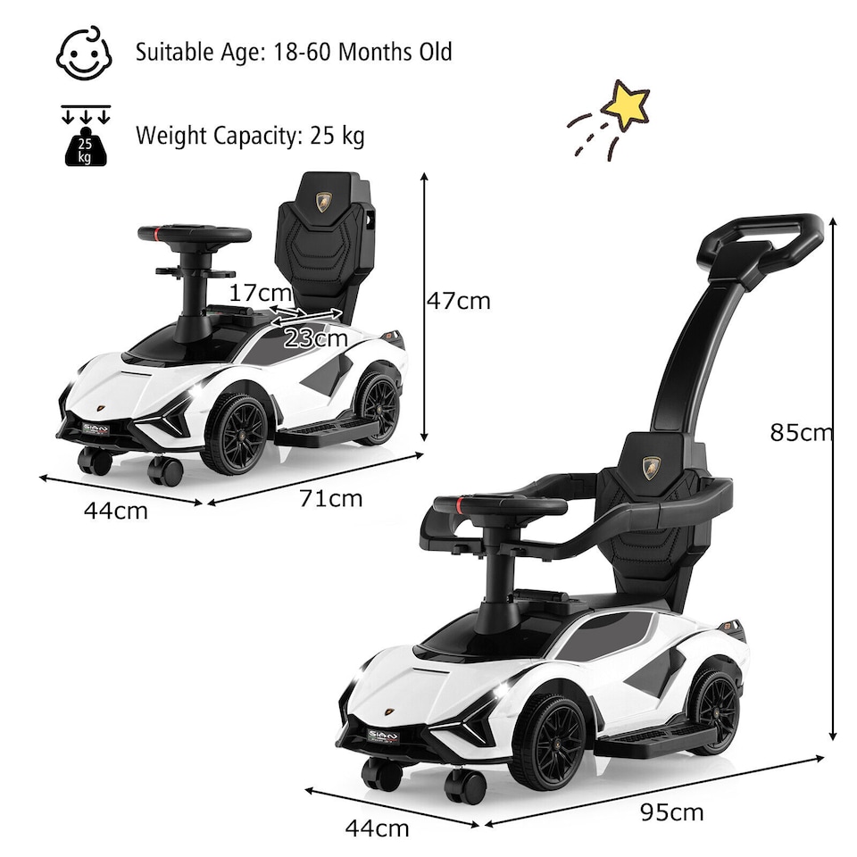 image 1 of COSTWAY 3 in 1 Kids Ride on Car Licensed Lamborghini White
