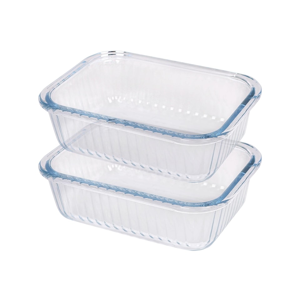 image 1 of Argon Tableware Optical Rectangular Glass Cake Dishes - 17cm x 12.5cm - Pack of 2 | Clear | Clear | 17cm x 12.5cm