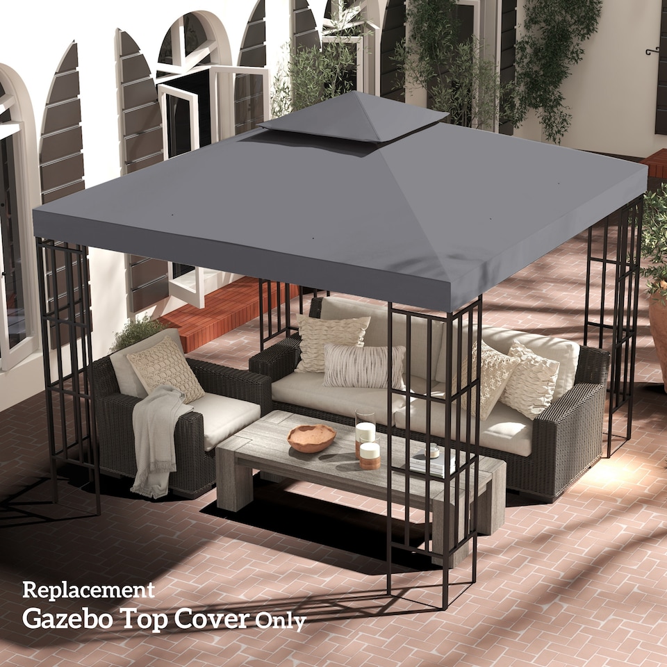 image 1 of Outsunny 3 x 3m Gazebo Canopy Replacement Cover 2Tier Roof Top Spare Part Deep Grey TOP COVER ONLY