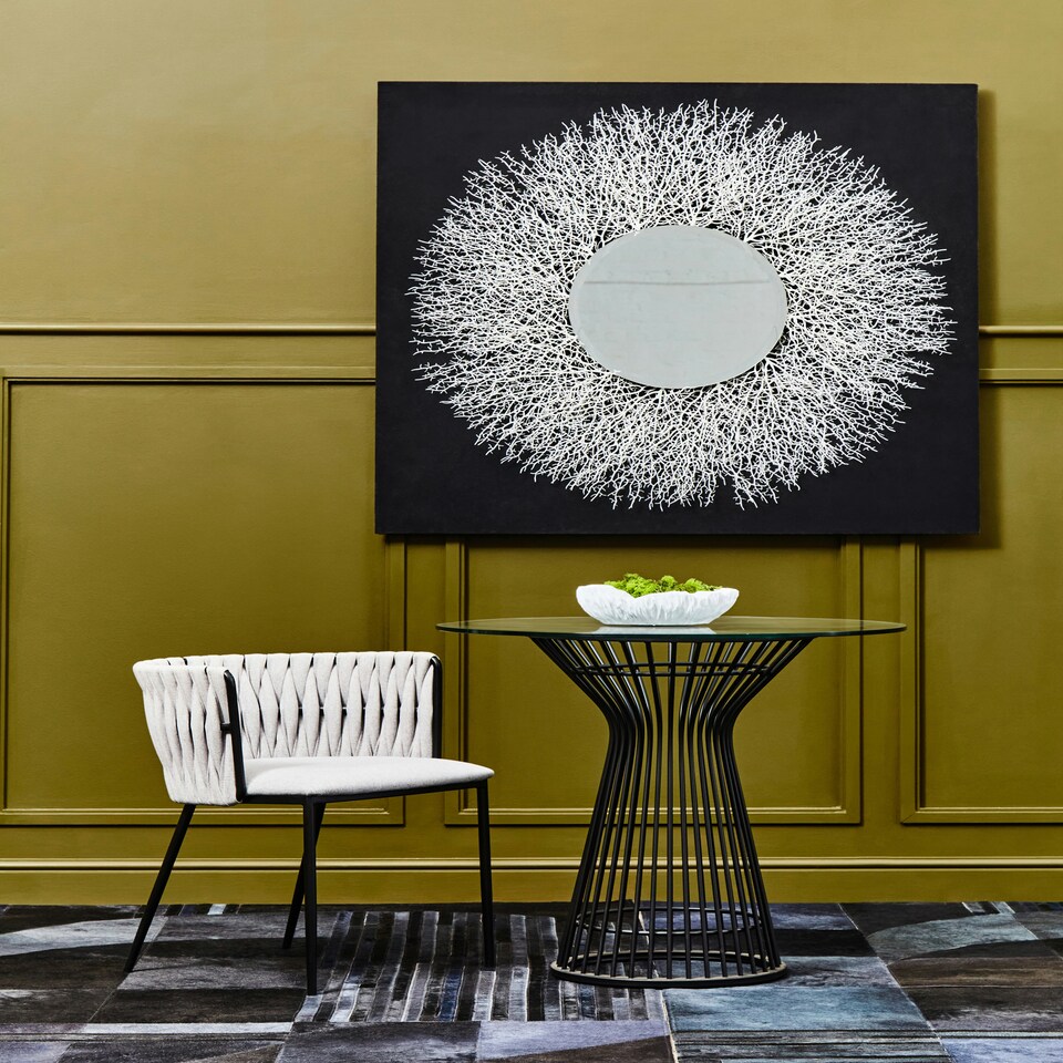 image 1 of Interiors by Premier Grey Dining Chair with Woven Back, Classic Dining Room Chair with Braided Pattern, Fabric Dining Chair Grey