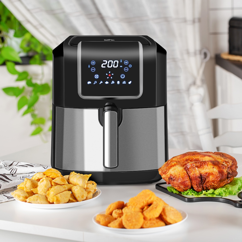 image 1 of HOMCOM 6.5L Air Fryer, 1700W Air Fryer Oven with Digital Display, Rapid Air Circulation, Adjustable Temperature, Timer and Nonstick Basket for Oil Less or Low Fat Cooking, Black and Grey