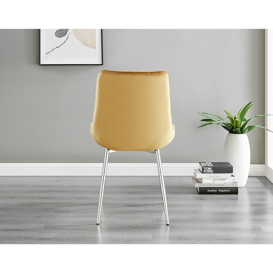 image 1 of Furniturebox 2x Pesaro Mustard Velvet Silver Leg Luxury Dining Chairs