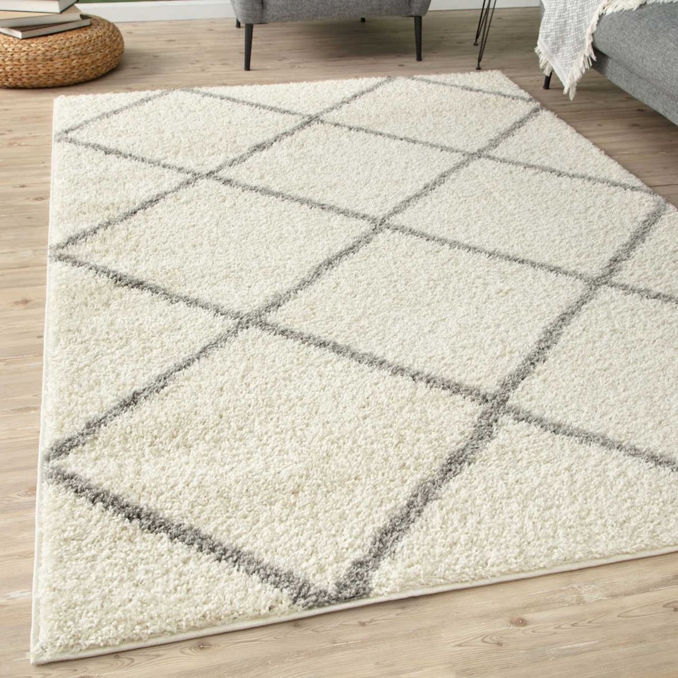 image 1 of The Rugs Moroccan Collection Soft High Pile Shaggy Diamond Floor Rugs and Runners Living Room